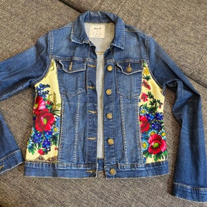 Upcycled Womans Jeans Jacket, Embroidered Jacket, Unique Denim Jacket ...