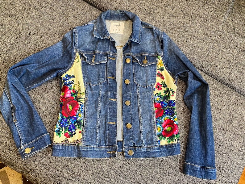 Upcycled Womans Jeans Jacket, Embroidered Jacket, Unique Denim Jacket ...