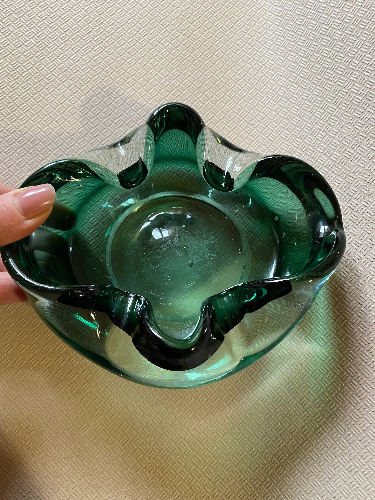 Vintage Ashtray Green Crystal Glass Glass Cigar Ashtray Made Etsy