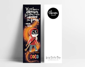 Bookmark with a drawing of Miguel Rivera, from the movie Coco, quote in English, made in France