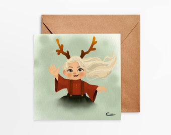 Postcard Little Christmas Reindeer - Girl