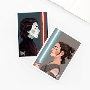 Lot de 2 cartes postales Rey et Kylo Ren, Star Wars, format A6