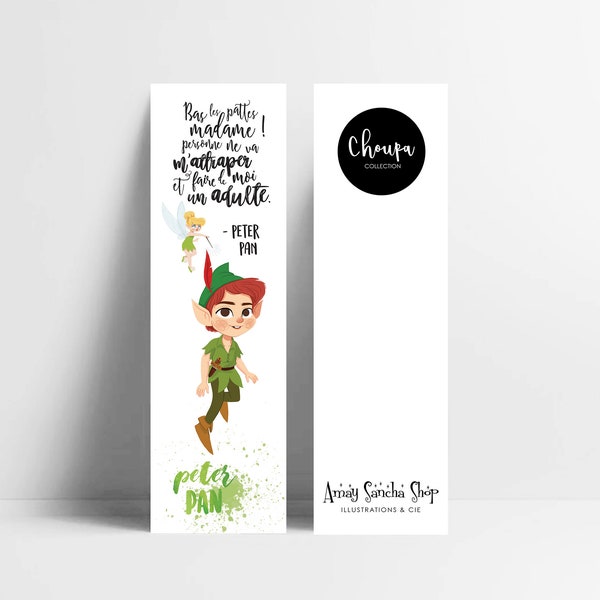 Marque-pages Peter Pan et Clochette, avec une citation tirée du livre, imprimé en France sur un papier de qualité