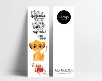 Bookmark of the Little Simba, from the Lion King, with a franch quote of Rafiki, made in France