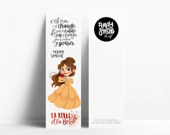 Bookmark with a drawing of Beauty, from the movie Beauty and the Beast, with a quote of Mrs. Potts, made in France
