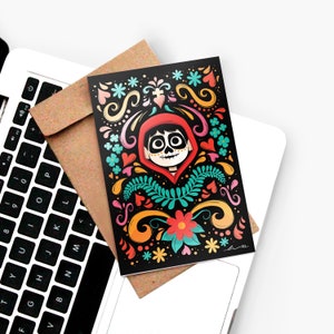Postcard Dia de los Muertos, inspired by "Coco" / Selective varnish finish - soft touch mat, printed in France