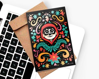 Ansichtkaart Dia de los Muertos, geïnspireerd door "Coco" / Selectieve vernis afwerking - soft touch mat, gedrukt in Frankrijk