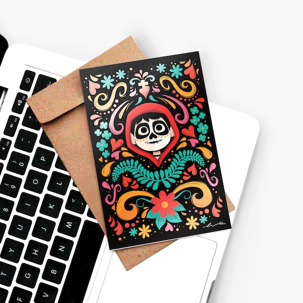 Postcard Dia de los Muertos, inspired by "Coco" / Selective varnish finish - soft touch mat, printed in France