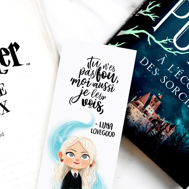 Bookmark of Luna Lovegood and her patronus, in black, made in France White