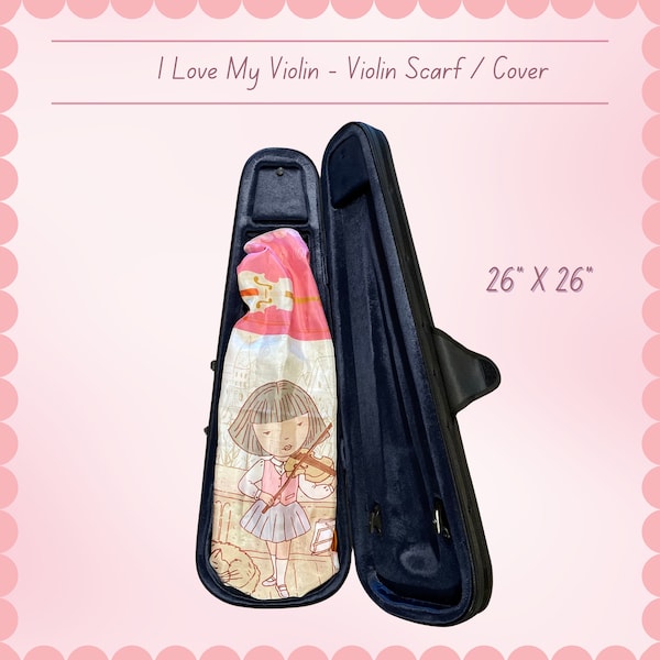 Silk Violin and Cat Scarf - Violin Bag - Violin Cleaning Cloth - Violin Cover - Cute Gift for Young Violin Students