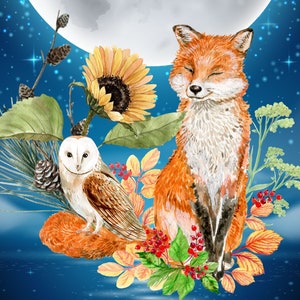 Carte renard et hibou - amour renard et hibou - 5 x 7 pouces carte de voeux histoire d'amour - carte tournesol