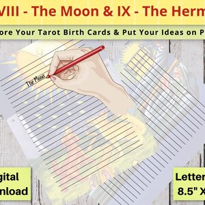 Tarot Naissance Numéro 18 | Cartes de Tarot 18 La Lune et 9 Les Pages du Journal de l'Ermite | Feuilles imprimables pour ordinateur portable | Téléchargement numérique
