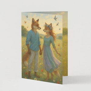 Fox and Foxy - A True Love Story - Folded Holiday Card - 5"x7" - Fox Greeting Card for Fox Lovers