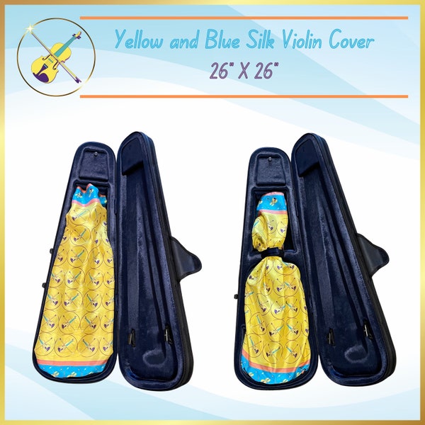 100% Silk Scarf - Silk Violin Cover - Yellow and Blue Violin Scarf - Violin Cleaning Cloth - Great Gift for Violin Teachers, Violin Students