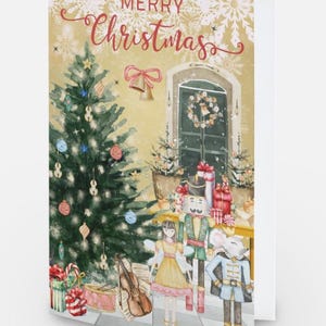 Cartão de Natal de violino - Cartão de Natal inspirado no quebra-nozes com enfeites de violino - Cartão de Natal do Rei Rato, Clara, o Quebra-Nozes - 5"x7"