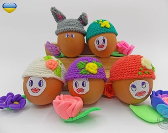 Easter hats for eggs, Easter decor, Crochet egg decoration, Funny gift for easter