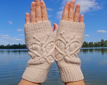 Hand Knitted Mittens,Fingerless Gloves ,Fashion Gloves,Gloves Womens With Butterfly,Womens Arm Warmers ,Wrist Warmers ,Fingerless Mittens