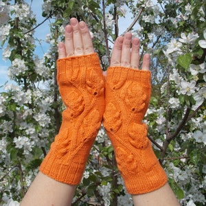 Hand warmers,Gloves are knitted,Gloves without fingers with oak leaves,Gloves And Mittens,Orange Fingerless Gloves,Hand Knitted Mittens image 7