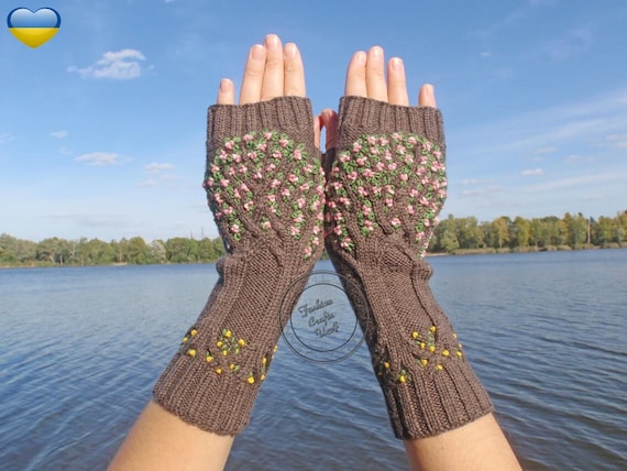 novela pérdida Modernizar Mitones Bordados Árbol De La Vida Guantes De Punto Sin Dedos - Etsy México