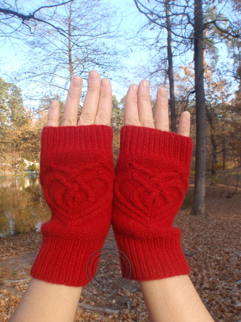 Fingerless gloves Mittens with a heart Gauntlets a red Mittens Etsy