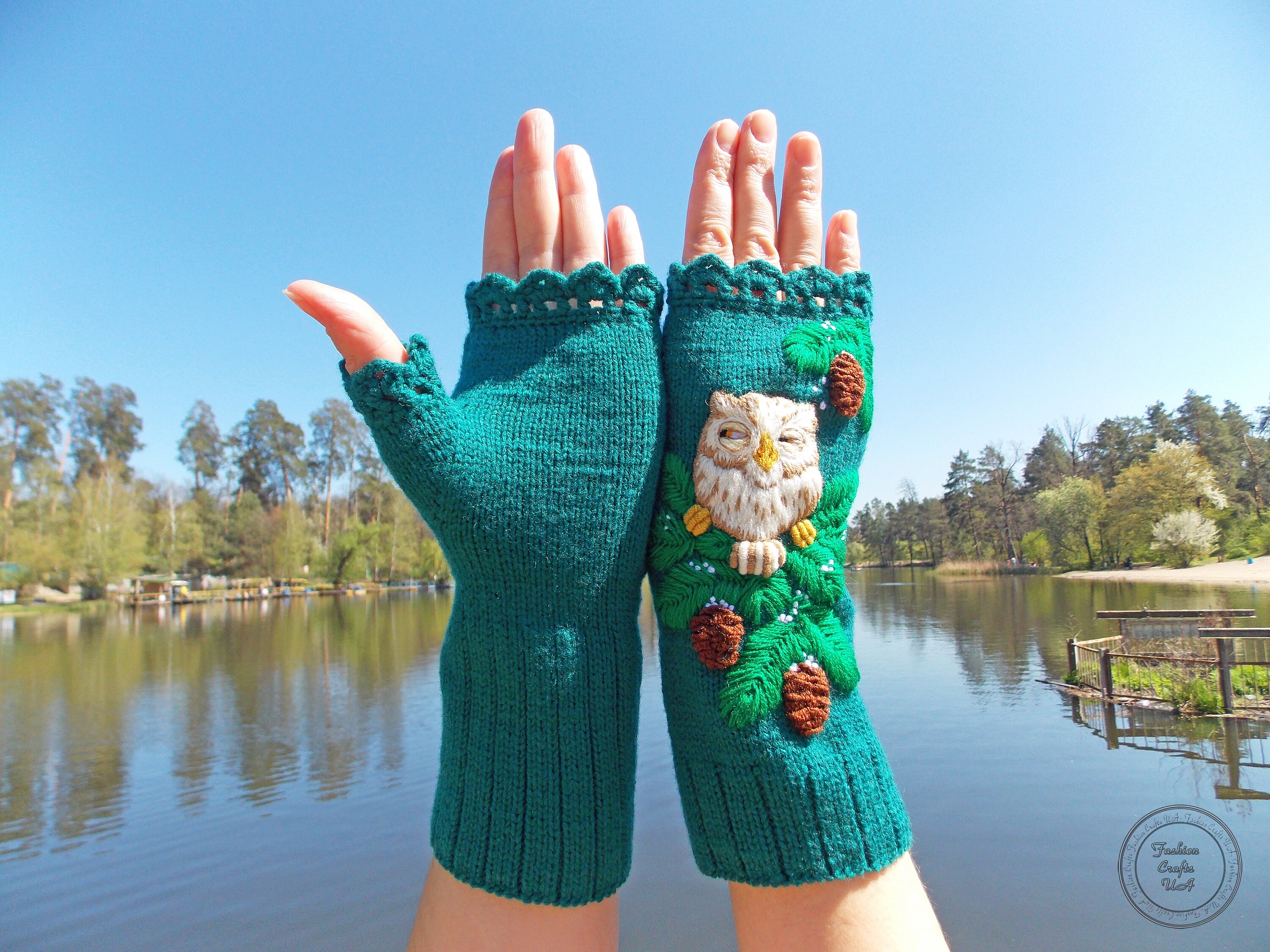 Embroidered Gloves Bird Womens Arm Warmers Fingerless Gloves Etsy UK