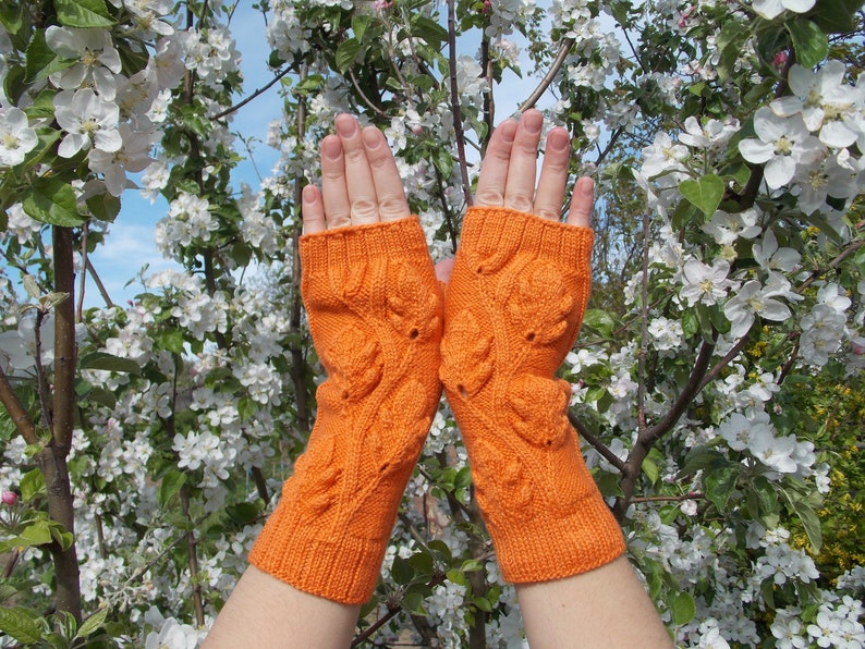 Hand warmers,Gloves are knitted,Gloves without fingers with oak leaves,Gloves And Mittens,Orange Fingerless Gloves,Hand Knitted Mittens image 8