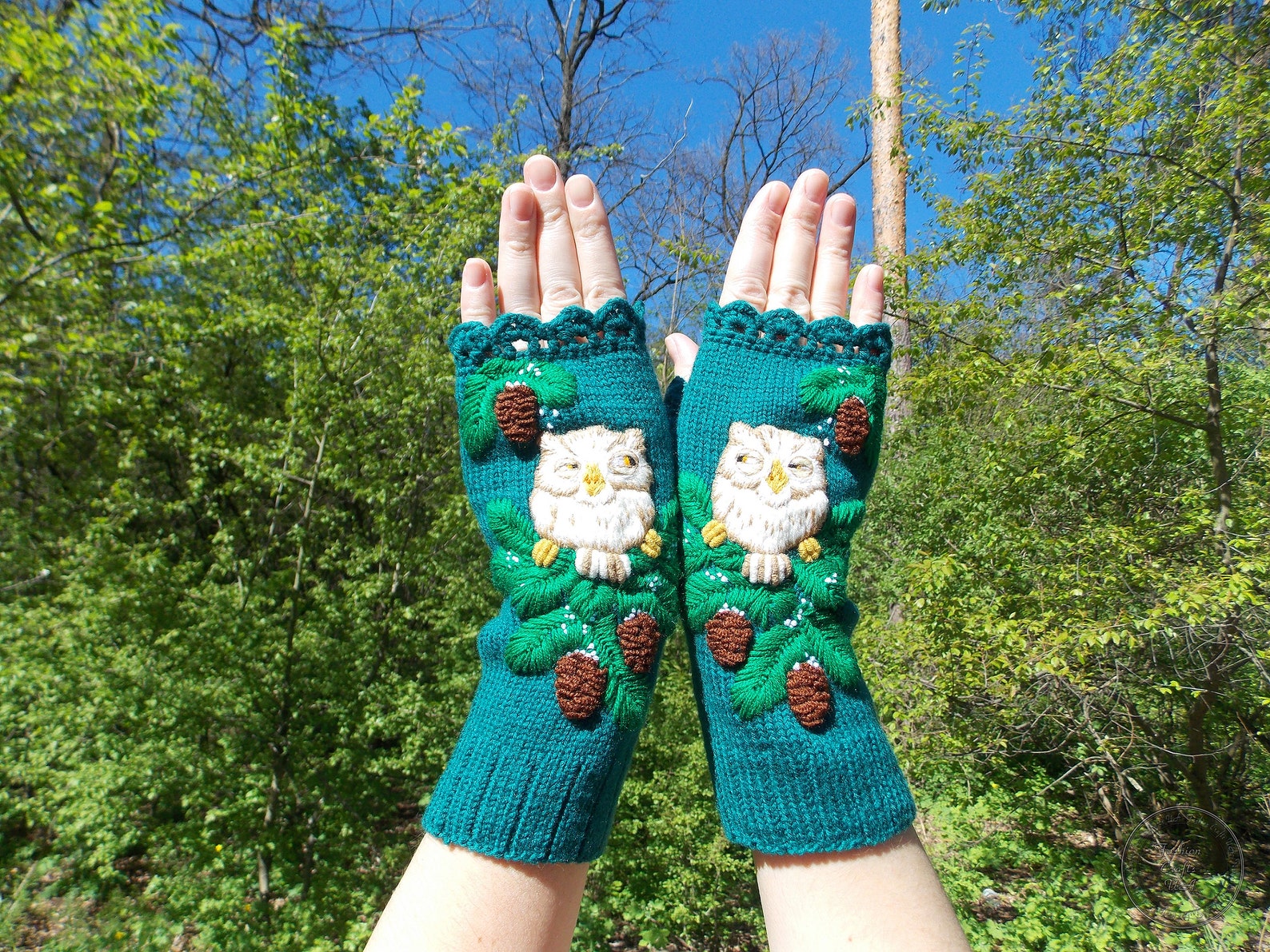 Embroidered Gloves Bird Womens Arm Warmers Fingerless Gloves Etsy UK