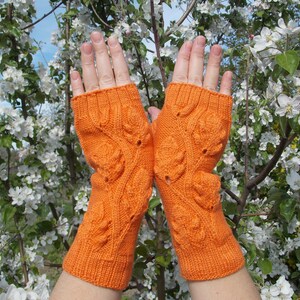 Hand warmers,Gloves are knitted,Gloves without fingers with oak leaves,Gloves And Mittens,Orange Fingerless Gloves,Hand Knitted Mittens image 5