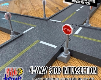 4-Way Stop Intersection Road Set – City Streets Compatible with Action Drivers