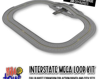 Interstate Mega Loop Kit – 45-Piece Playset Expansion for Diecast Cars