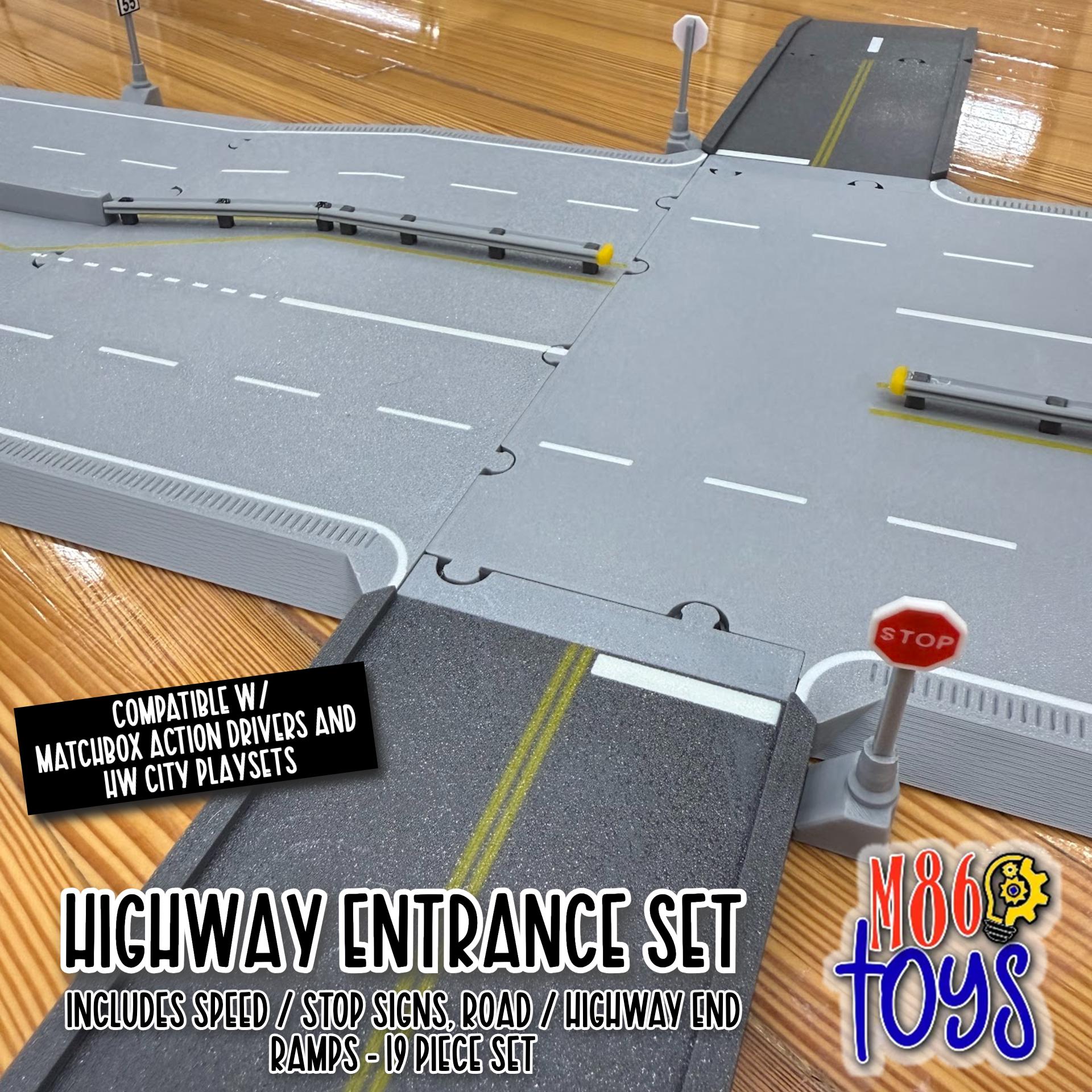 Toy Highway Entrance Road Set – City Expansion, Action Drivers