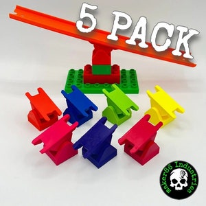 Large Building Brick to Diecast Track Hinge Adapter (5 PACK) - Compatible w/ Duplo & Hot Wheels Track