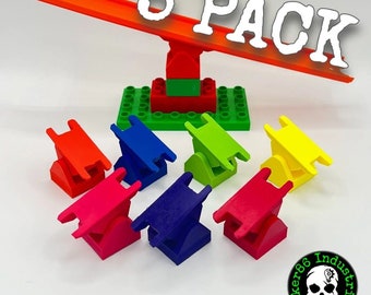 Large Building Brick to Diecast Track Hinge Adapter (5 PACK) - Compatible w/ Duplo & Hot Wheels Track