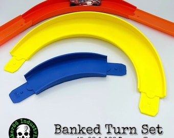 45, 90 & 180 Degree Banked Turn Set - Compatible w/ Hot Wheels Track