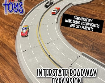 Interstate Curve Road Tiles Compatible w/ Matchbox Action Drivers, HW City Playsets