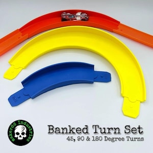 45, 90 & 180 Degree Banked Turn Set - Compatible w/ Hot Wheels Track
