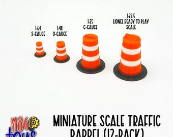 Miniature Traffic Barrels (12 Pack) – Construction Props for Dioramas & Trains
