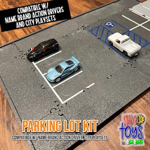 Interlocking Parking Lot Tile Kit (9 Pieces) - Compatible W/ Matchbox Action Driver, Hw City Playsets