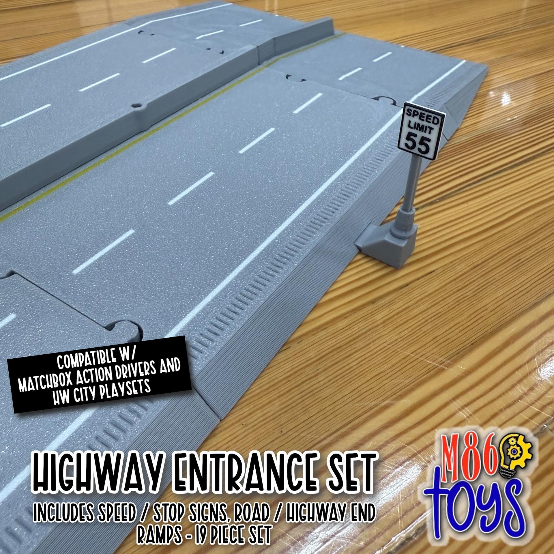 Toy Highway Entrance Road Set – City Expansion, Action Drivers