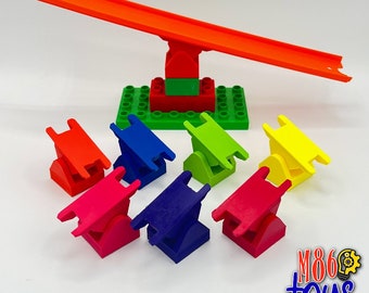 Large Building Brick to Diecast Track Hinge Adapter - Compatible w/ Duplo and Hot Wheels Track