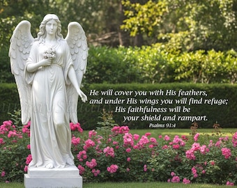 Angel of Encouragement Greeting Card, Psalms 91:4, Multi use for strength, courage, sympathy, Printable
