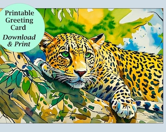Cheetah Art Greeting Card, Tropical Animal Notecard (Digital Download)