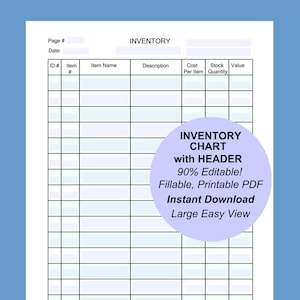 EDITABLE INVENTORY CHART, Instant Download, Simple Inventory Template, Inventory Tracker, Inventory Log, Inventory Management, Printable
