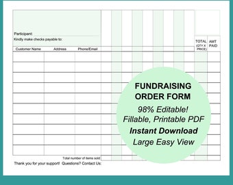 Editable Fundraising Order Form: Printable PDF with No Logo (Digital Download)