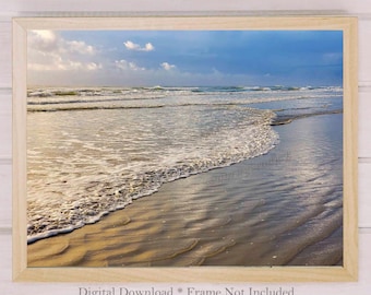 Shoreline At Sunrise, Ocean Beach Photography, Coastal Wall Art, Digital Download, Printable