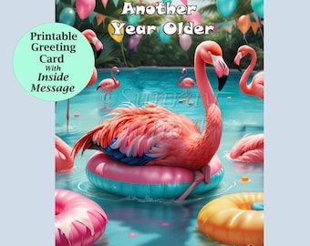 Flamingo Birthday Card, Funny Greeting Card, Printable, Digital Download