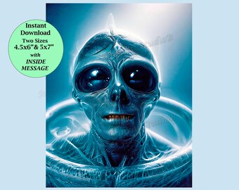 Funny Alien Halloween Card, Spooky Greeting (Digital Download) Printable