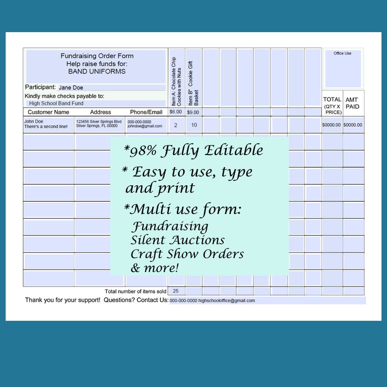 EDITABLE FUNDRAISER FORM Printable Fundraising Order Form - Etsy