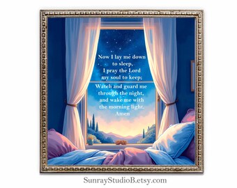 Child Bedtime Prayer Window, Nursery Print, Easy Bedtime prayers, Quotes for Kids, Printable Download