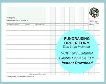 Editable Fundraising Order Form: Printable PDF with Tree Logo (Digital Download)